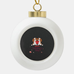 Cavalier King Hond Gelukkige Valentijnsdag Bloemst Keramische Bal Ornament
