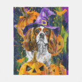 Cavalier King Hond Halloween Heks en Pompoen Fleece Deken (Voorkant)