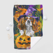 Cavalier King Hond Halloween Heks en Pompoen Golfhanddoek (Insitu)