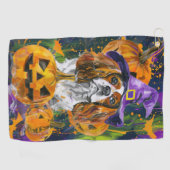 Cavalier King Hond Halloween Heks en Pompoen Golfhanddoek (Horizontaal)