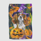 Cavalier King Hond Halloween Heks en Pompoen Golfhanddoek (Voorkant)