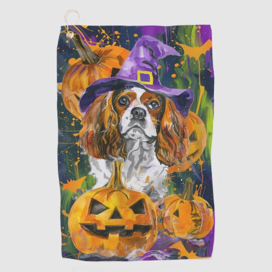 Cavalier King Hond Halloween Heks en Pompoen Golfhanddoek (Voorkant)