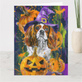 Cavalier King Hond Halloween Heks en Pompoen Kaart (Voorkant)