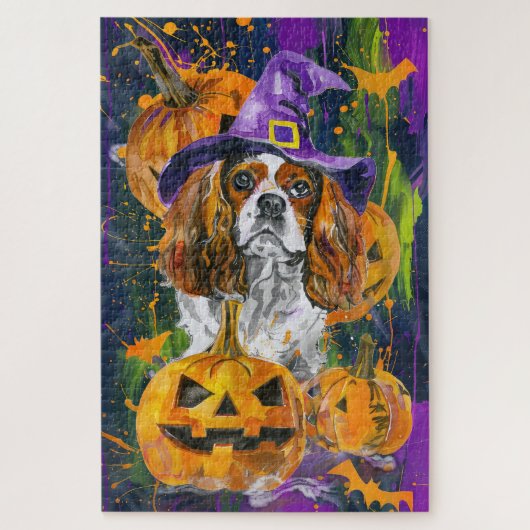 Cavalier King Hond Halloween Heks en Pompoen Legpuzzel (Verticaal)