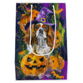 Cavalier King Hond Halloween Heks en Pompoen Medium Cadeauzakje (Achterkant)