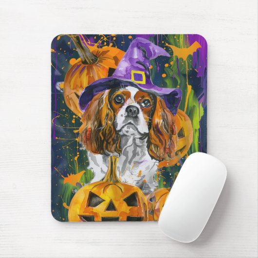 Cavalier King Hond Halloween Heks en Pompoen Muismat (Met muis)