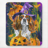 Cavalier King Hond Halloween Heks en Pompoen Muismat (Voorkant)