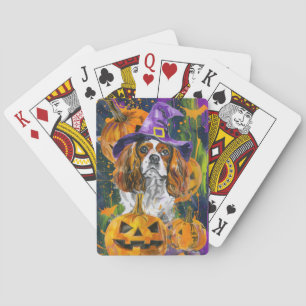 Cavalier King Hond Halloween Heks en Pompoen Pokerkaarten
