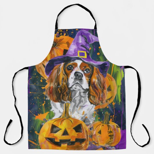 Cavalier King Hond Halloween Heks en Pompoen Schort (Voorkant)