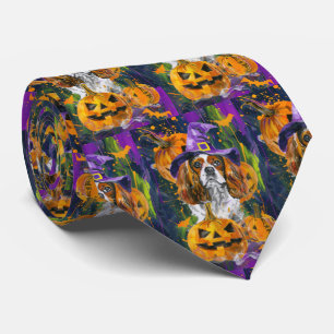 Cavalier King Hond Halloween Heks en Pompoen Stropdas