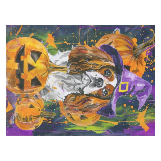 Cavalier King Hond Halloween Heks en Pompoen Tafelkleed (Voorkant (Horizontaal))
