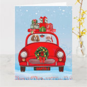 Cavalier King Hond in Auto Met Kerstman Kaart (Gele Bloem)