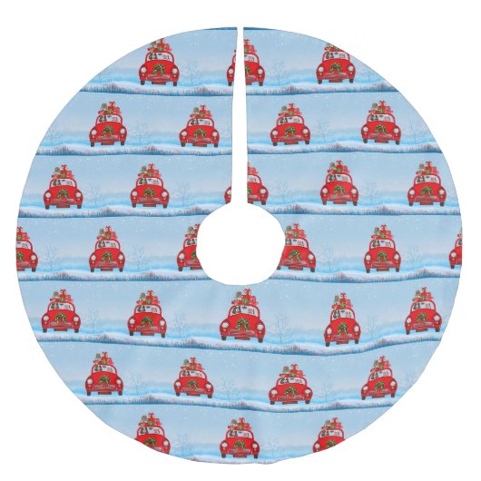 Cavalier King Hond In Auto Met Kerstman Kerstboom Rok (Voorkant)