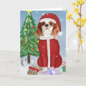 Cavalier King hond in de sneeuw met kerstcadeaus  Kaart (Gele Bloem)