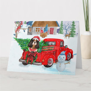 Cavalier King Hond In Kerstbezorgwagen Sneeuw Kaart
