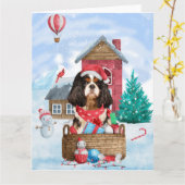 Cavalier King Hond In sneeuw Kerstmis Hondenhok Kaart (Gele Bloem)