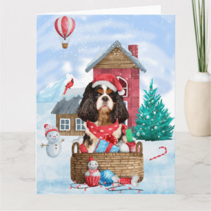 Cavalier King Hond In sneeuw Kerstmis Hondenhok Kaart