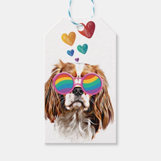 Cavalier King Hond met Hartjes Valentijnsdag Cadeaulabel (Voorkant)