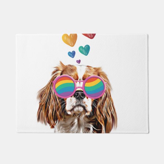 Cavalier King Hond met Hartjes Valentijnsdag Deurmat (Voorkant)