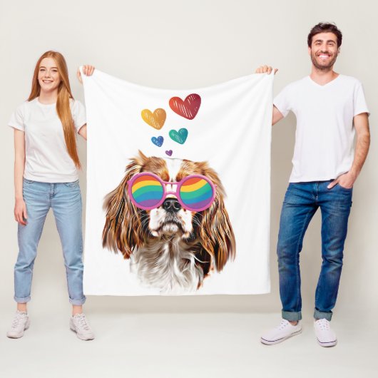 Cavalier King Hond met Hartjes Valentijnsdag Fleece Deken (In situ)