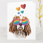 Cavalier King Hond met Hartjes Valentijnsdag  Kaart (Gele Bloem)