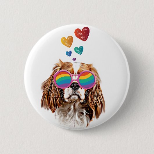 Cavalier King Hond met Hartjes Valentijnsdag Ronde Button 5,7 Cm (Voorkant)