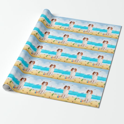 Cavalier King hond op het strand Cadeaupapier (Uitgerold)