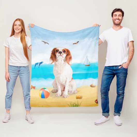 Cavalier King Hond op Strand Fleece Deken (In situ)