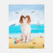Cavalier King Hond op Strand Fleece Deken (Voorkant)
