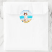 Cavalier King Hond op Strand Ronde Sticker (Tas)