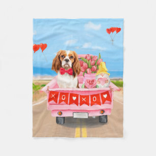 Cavalier King Hond Valentijnsdag Truck Hartjes Fleece Deken