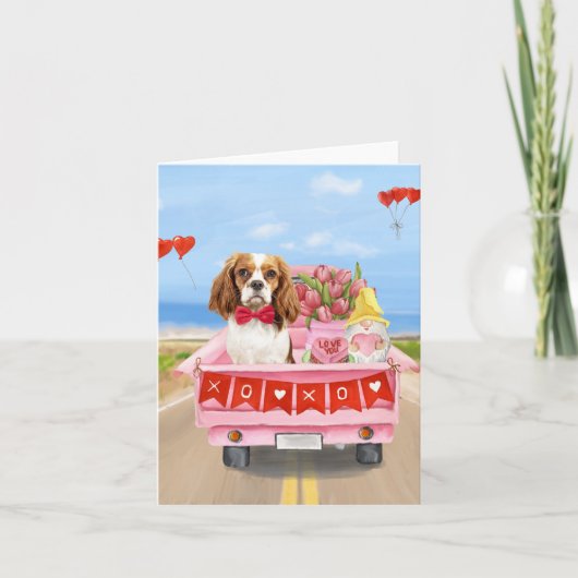 Cavalier King Hond Valentijnsdag Vrachtauto Hartje Kaart (Voorkant)