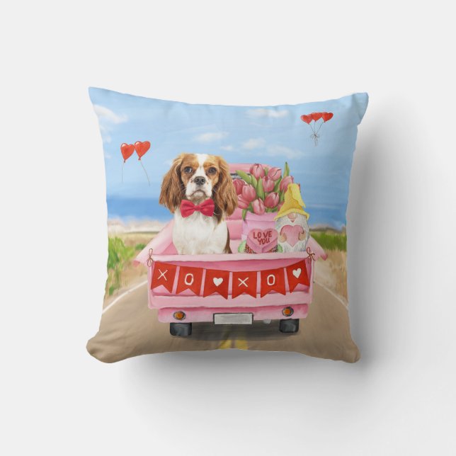 Cavalier King Hond Valentijnsdag Vrachtwagen Hartj Kussen (Voorkant)