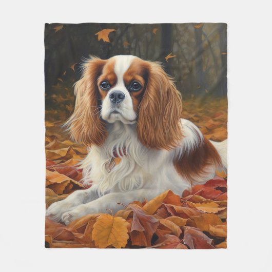 Cavalier King in de herfst laat Herfst inspireren Fleece Deken (Voorkant)