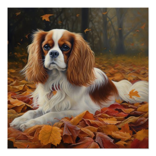 Cavalier King in de herfst laat Herfst inspireren Perfect Poster (Voorkant)