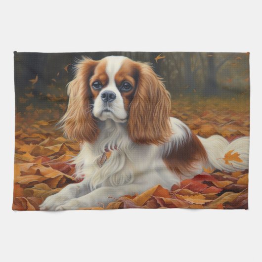 Cavalier King in de herfst laat Herfst inspireren Theedoek (Horizontaal)