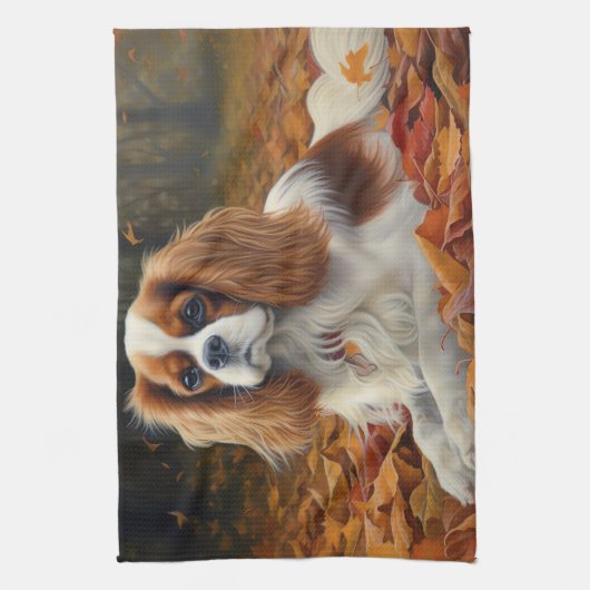 Cavalier King in de herfst laat Herfst inspireren Theedoek (Verticaal)