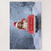 Cavalier King in Snow, zittend in kersttruck Legpuzzel (Verticaal)