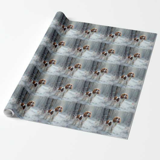Cavalier King Laat het Sneeuwen Kerst Borstel Cadeaupapier (Uitgerold)