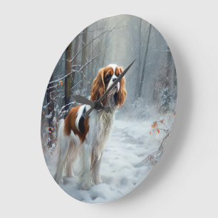 Cavalier King Laat het Sneeuwen Kerst Borstel  Grote Klok