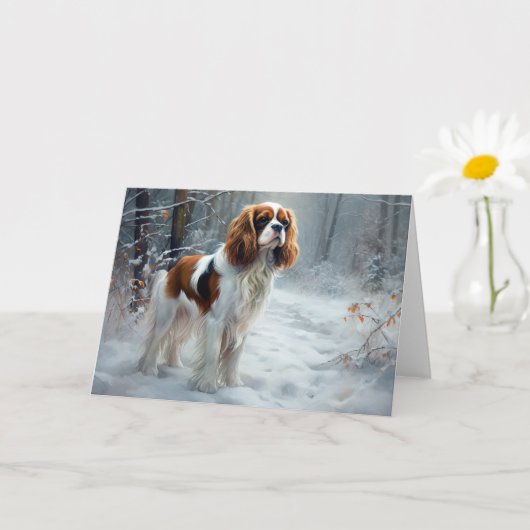 Cavalier King Laat het Sneeuwen Kerst Borstel  Kaart (Kleine Plant)