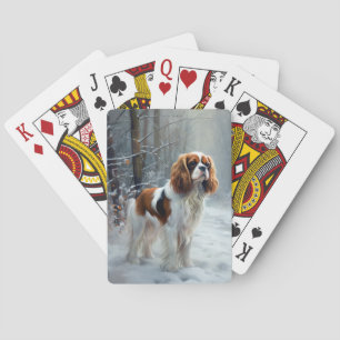 Cavalier King Laat het Sneeuwen Kerst Borstel  Pokerkaarten