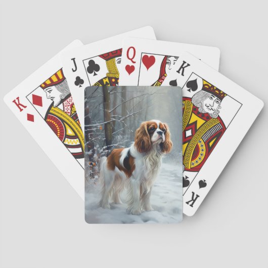 Cavalier King Laat het Sneeuwen Kerst Borstel  Pokerkaarten (Achterkant)