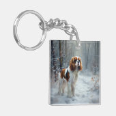 Cavalier King Laat het Sneeuwen Kerst Borstel Sleutelhanger (Voorkant Links)