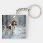 Cavalier King Laat het Sneeuwen Kerst Borstel Sleutelhanger (Achterkant)