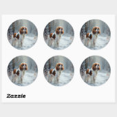 Cavalier King Laat het Sneeuwen Kerst Borstelend Ronde Sticker (Vel)