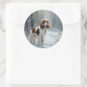 Cavalier King Laat het Sneeuwen Kerst Borstelend Ronde Sticker (Tas)