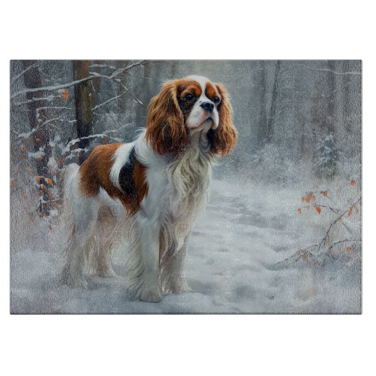 Cavalier King Laat het Sneeuwen Kerst Borstelend Snijplank (Voorkant)