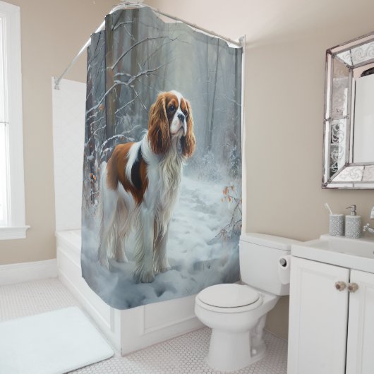 Cavalier King Laat het Sneeuwen Kerst Borstelhaar Douchegordijn (In situ)