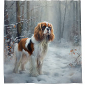 Cavalier King Laat het Sneeuwen Kerst Borstelhaar Douchegordijn (Voorkant)